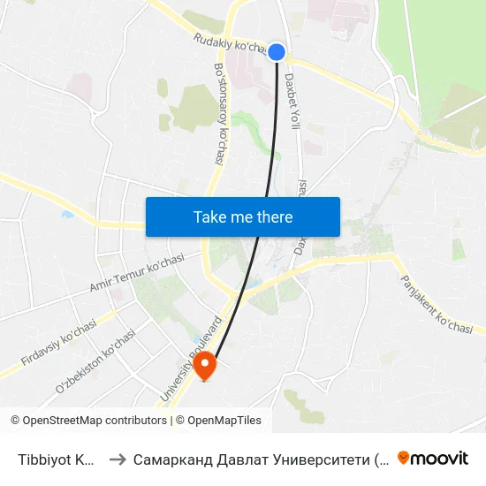 Tibbiyot Kolleji to Самарканд Давлат Университети (Самду) map