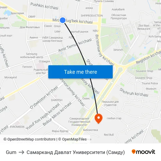 Gum to Самарканд Давлат Университети (Самду) map