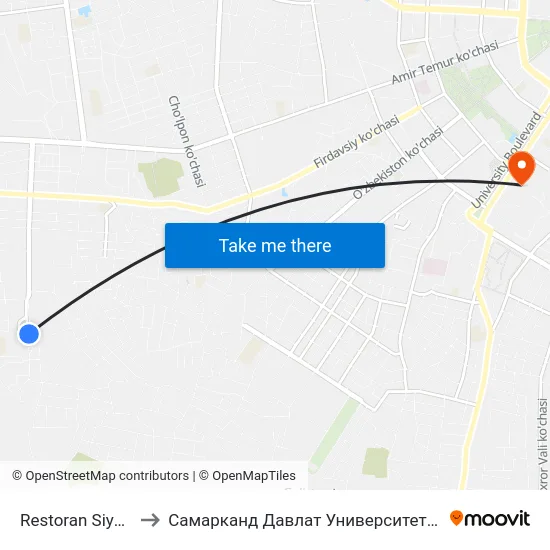 Restoran Siyavush to Самарканд Давлат Университети (Самду) map