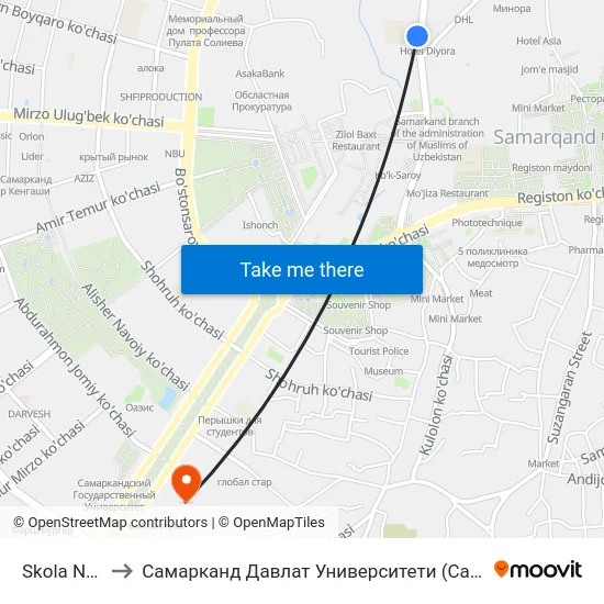 Skola Nº 6 to Самарканд Давлат Университети (Самду) map