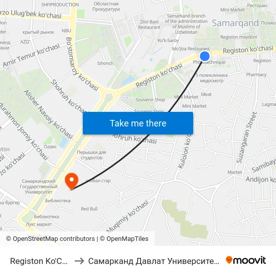 Registon Ko'Chasi, 5 to Самарканд Давлат Университети (Самду) map