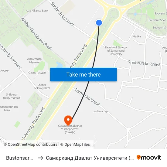 Bustonsaroy, 1 to Самарканд Давлат Университети (Самду) map