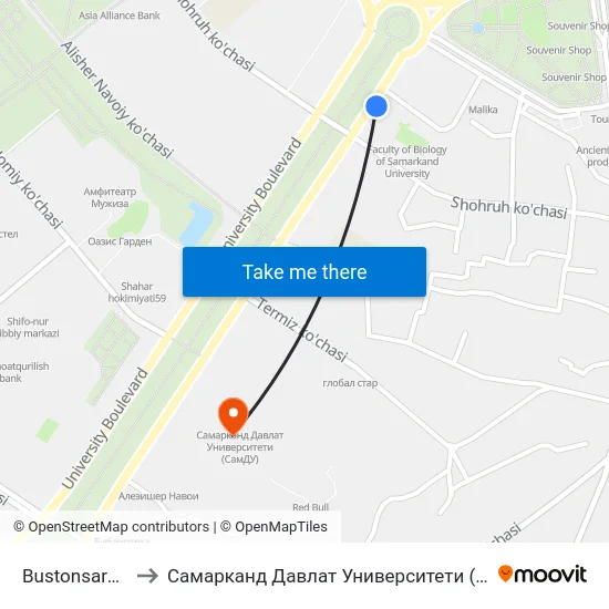 Bustonsaroy, 1 to Самарканд Давлат Университети (Самду) map