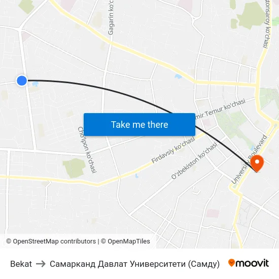 Bekat to Самарканд Давлат Университети (Самду) map