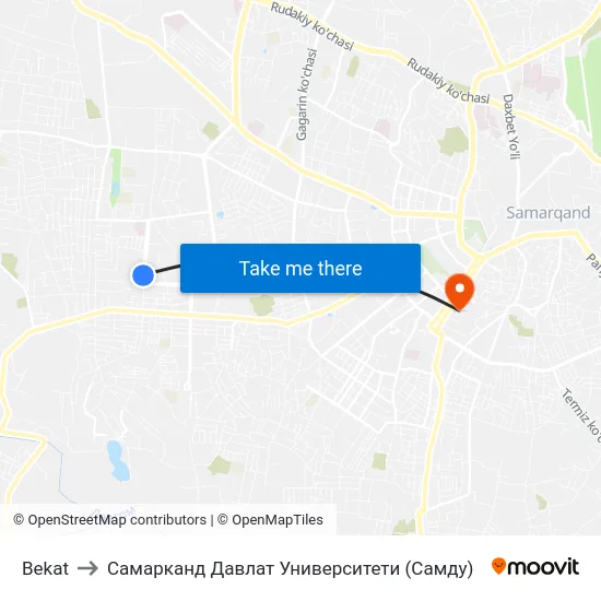 Bekat to Самарканд Давлат Университети (Самду) map