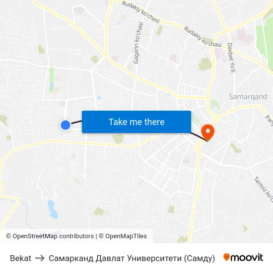 Bekat to Самарканд Давлат Университети (Самду) map