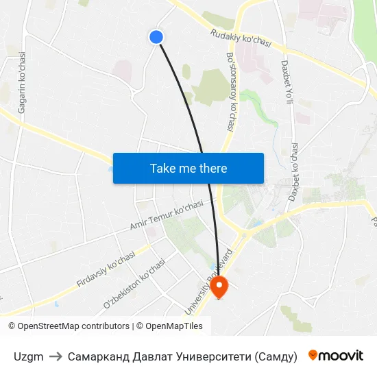 Uzgm to Самарканд Давлат Университети (Самду) map