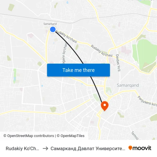 Rudakiy Ko'Chasi, 84 to Самарканд Давлат Университети (Самду) map