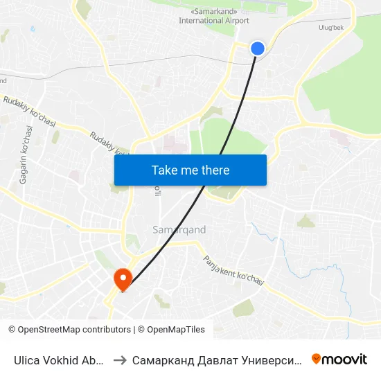 Ulica Vokhid Abdullaeva to Самарканд Давлат Университети (Самду) map