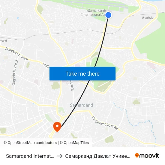 Samarqand International Airport to Самарканд Давлат Университети (Самду) map