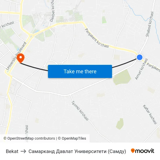 Bekat to Самарканд Давлат Университети (Самду) map
