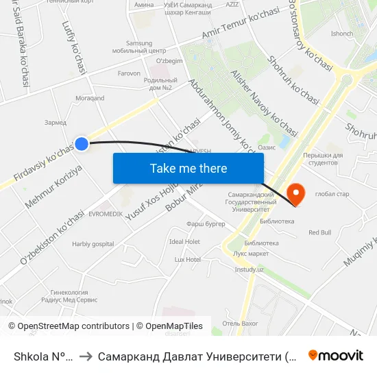 Shkola Nº 17 to Самарканд Давлат Университети (Самду) map