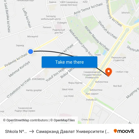 Shkola Nº 17 to Самарканд Давлат Университети (Самду) map