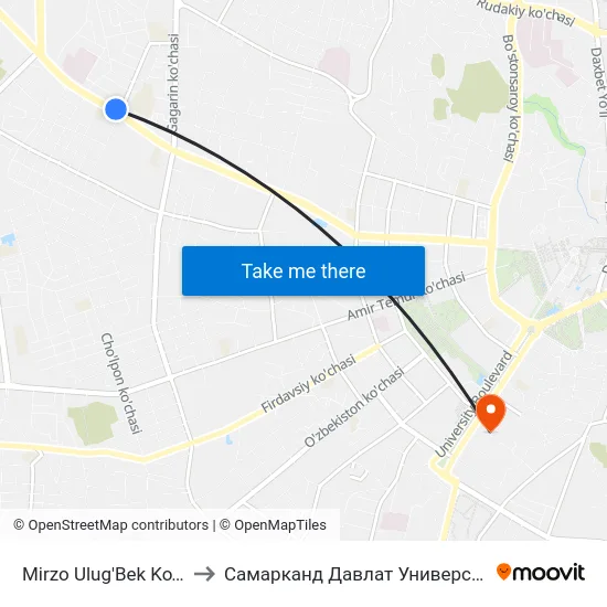 Mirzo Ulug'Bek Ko'Chasi, 79 to Самарканд Давлат Университети (Самду) map