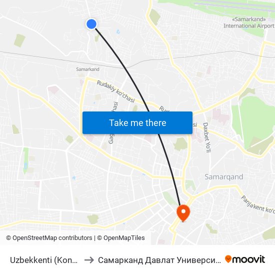 Uzbekkenti (Konechnaya) to Самарканд Давлат Университети (Самду) map