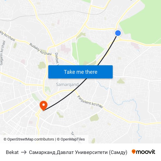 Bekat to Самарканд Давлат Университети (Самду) map