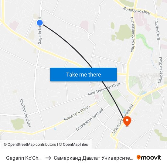 Gagarin Ko'Chasi, 50 to Самарканд Давлат Университети (Самду) map