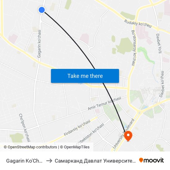 Gagarin Ko'Chasi, 47 to Самарканд Давлат Университети (Самду) map