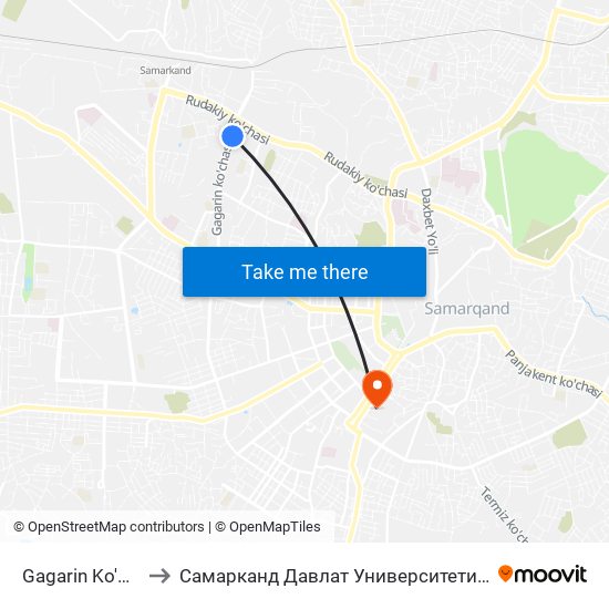 Gagarin Ko'Chasi to Самарканд Давлат Университети (Самду) map