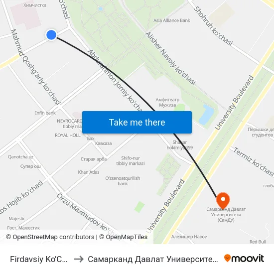 Firdavsiy Ko'Chasi, 7 to Самарканд Давлат Университети (Самду) map