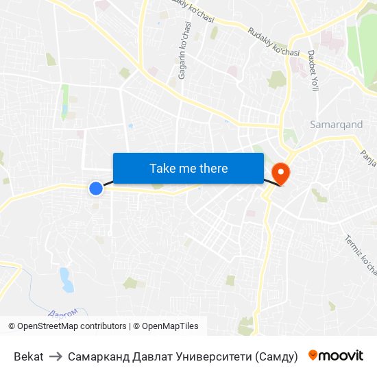 Bekat to Самарканд Давлат Университети (Самду) map