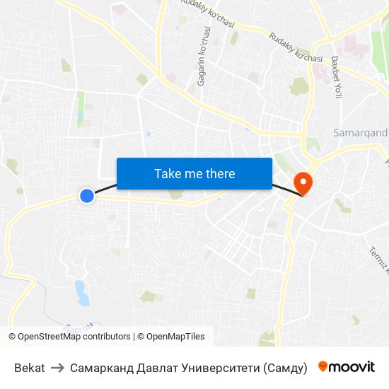 Bekat to Самарканд Давлат Университети (Самду) map