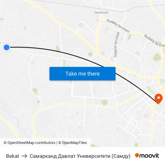 Bekat to Самарканд Давлат Университети (Самду) map