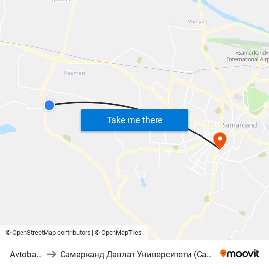 Avtobaza to Самарканд Давлат Университети (Самду) map