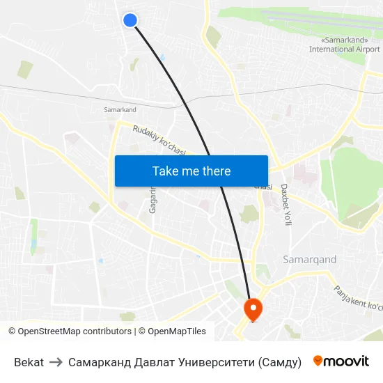 Bekat to Самарканд Давлат Университети (Самду) map