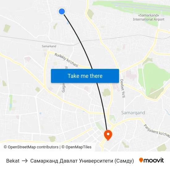 Bekat to Самарканд Давлат Университети (Самду) map