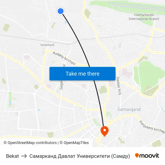 Bekat to Самарканд Давлат Университети (Самду) map