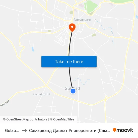 Gulabad to Самарканд Давлат Университети (Самду) map