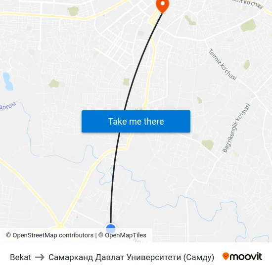 Bekat to Самарканд Давлат Университети (Самду) map