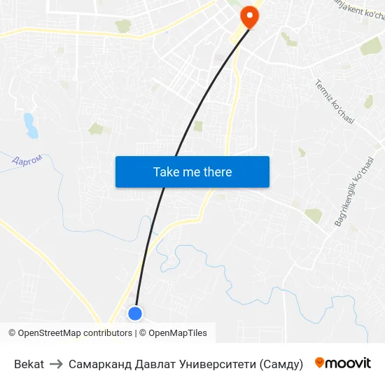 Bekat to Самарканд Давлат Университети (Самду) map