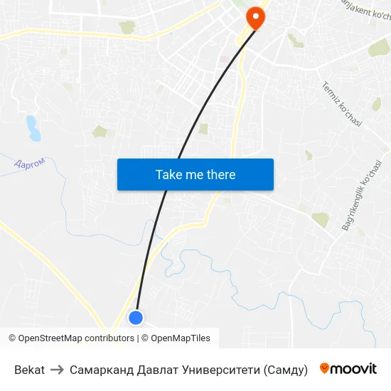 Bekat to Самарканд Давлат Университети (Самду) map