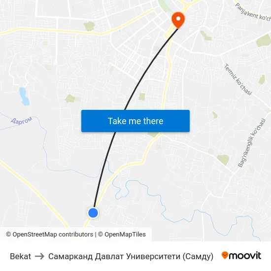Bekat to Самарканд Давлат Университети (Самду) map