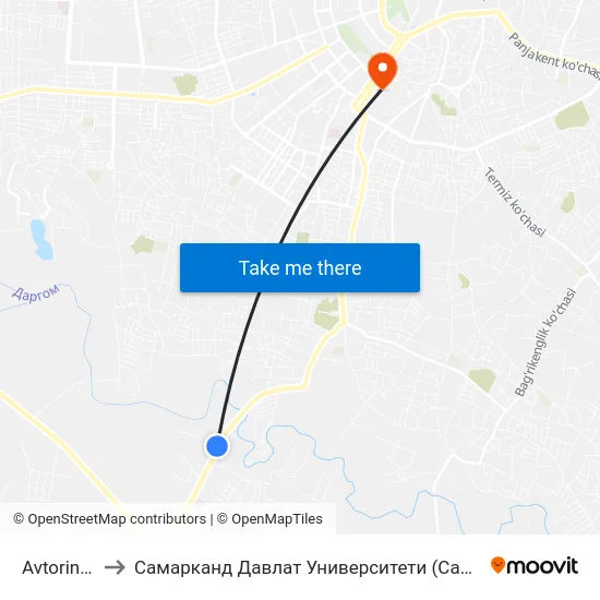 Avtorinok to Самарканд Давлат Университети (Самду) map