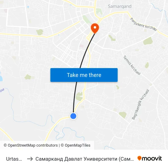 Urtashik to Самарканд Давлат Университети (Самду) map