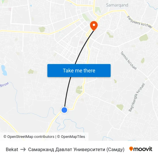 Bekat to Самарканд Давлат Университети (Самду) map