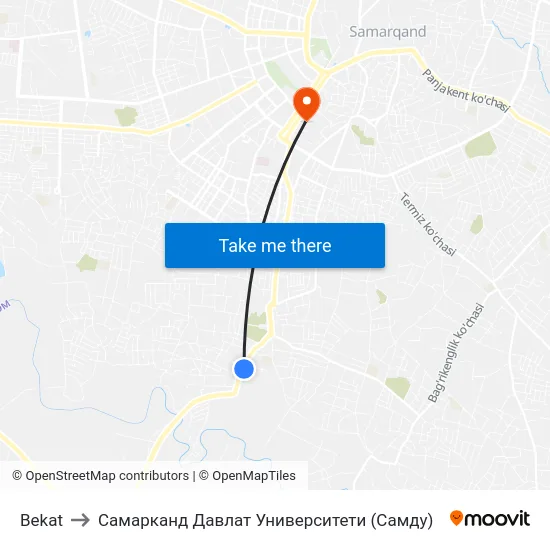 Bekat to Самарканд Давлат Университети (Самду) map