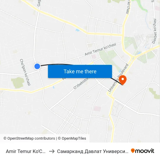 Amir Temur Ko'Chasi, 124 to Самарканд Давлат Университети (Самду) map