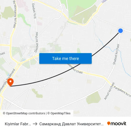 Kiyimlar Fabrikasi to Самарканд Давлат Университети (Самду) map