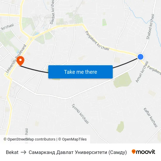 Bekat to Самарканд Давлат Университети (Самду) map