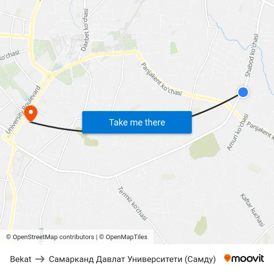 Bekat to Самарканд Давлат Университети (Самду) map