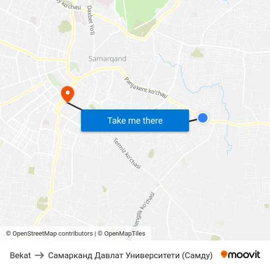 Bekat to Самарканд Давлат Университети (Самду) map