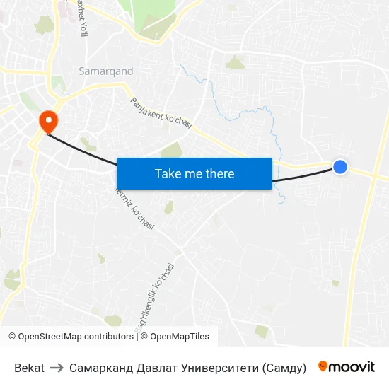 Bekat to Самарканд Давлат Университети (Самду) map