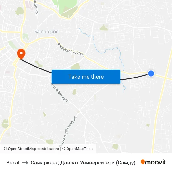 Bekat to Самарканд Давлат Университети (Самду) map