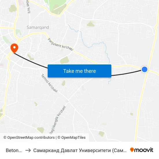 Betonka to Самарканд Давлат Университети (Самду) map