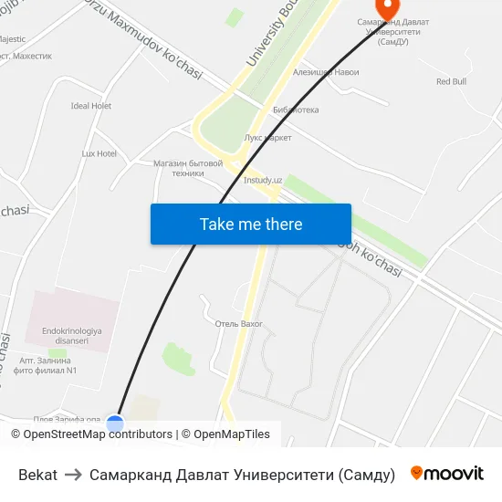 Bekat to Самарканд Давлат Университети (Самду) map