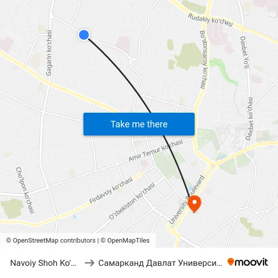 Navoiy Shoh Ko'Chasi, 58 to Самарканд Давлат Университети (Самду) map